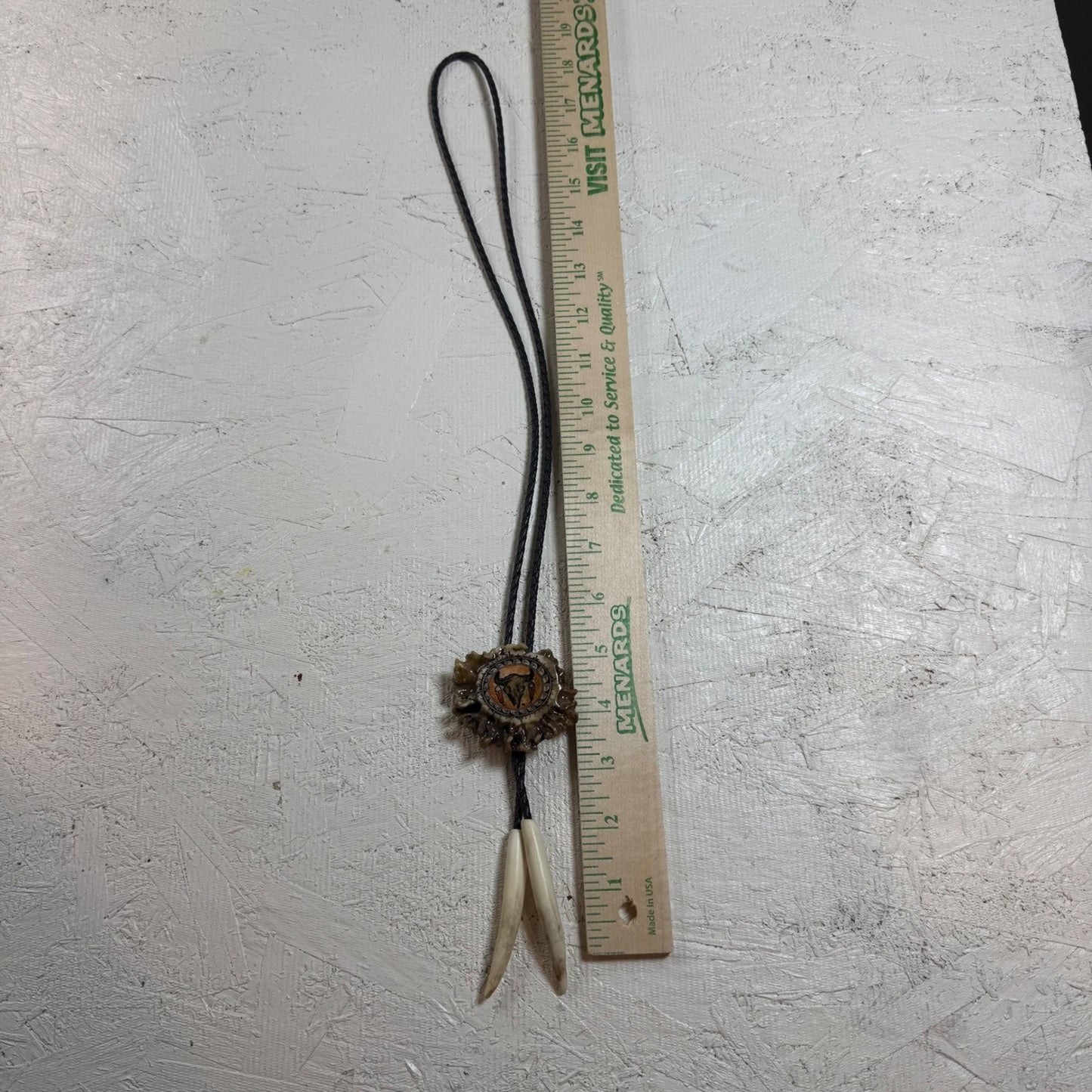 Native American Style Bolo Tie Antler Skull Southwestern Leather Cord