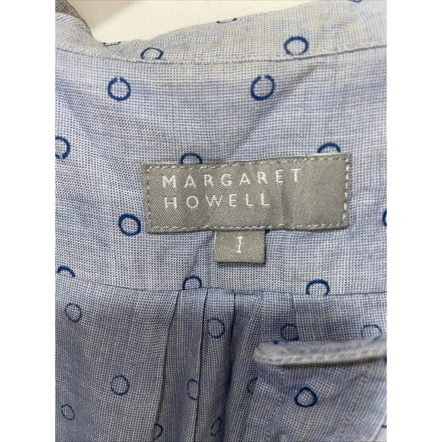 Margaret Howell Blouse - JP Size 1 White/Blue French Sleeve 578-152911 Japan