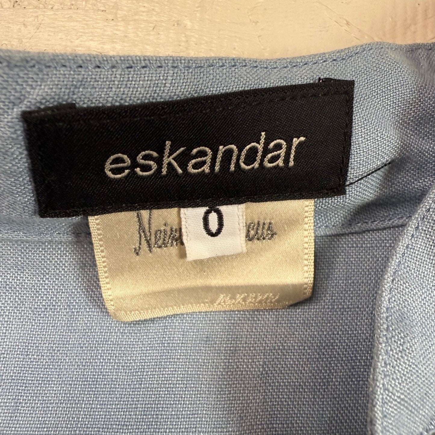 Eskandar Womens Linen Longline Tunic Top Grandad Collar Blue Size 0