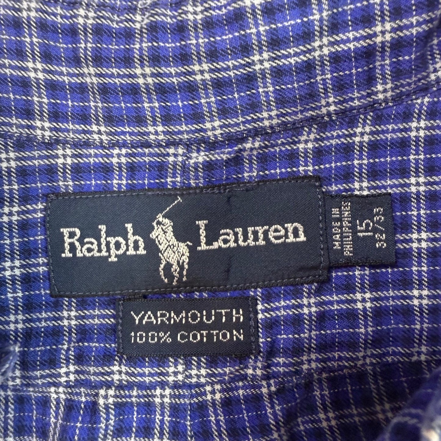 Ralph Lauren Yarmouth Button Down Shirt Men's Blue Plaid 100% Cotton Size 15