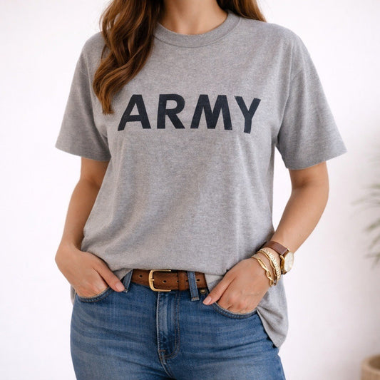 ARMY T Shirt Physical Fitness Uniform Mens Medium Gray Cotton Polyester