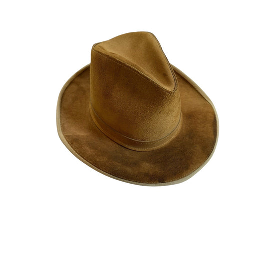 Brown Suede Cowboy Western Hat Fedora Style Crown Band