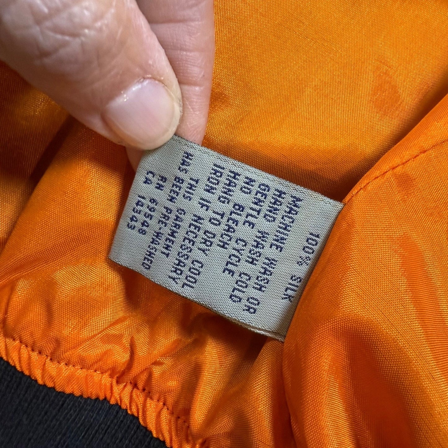 ACA LIMITED EDITION Mens Bomber Jacket Black Silk Orange Lined Size S