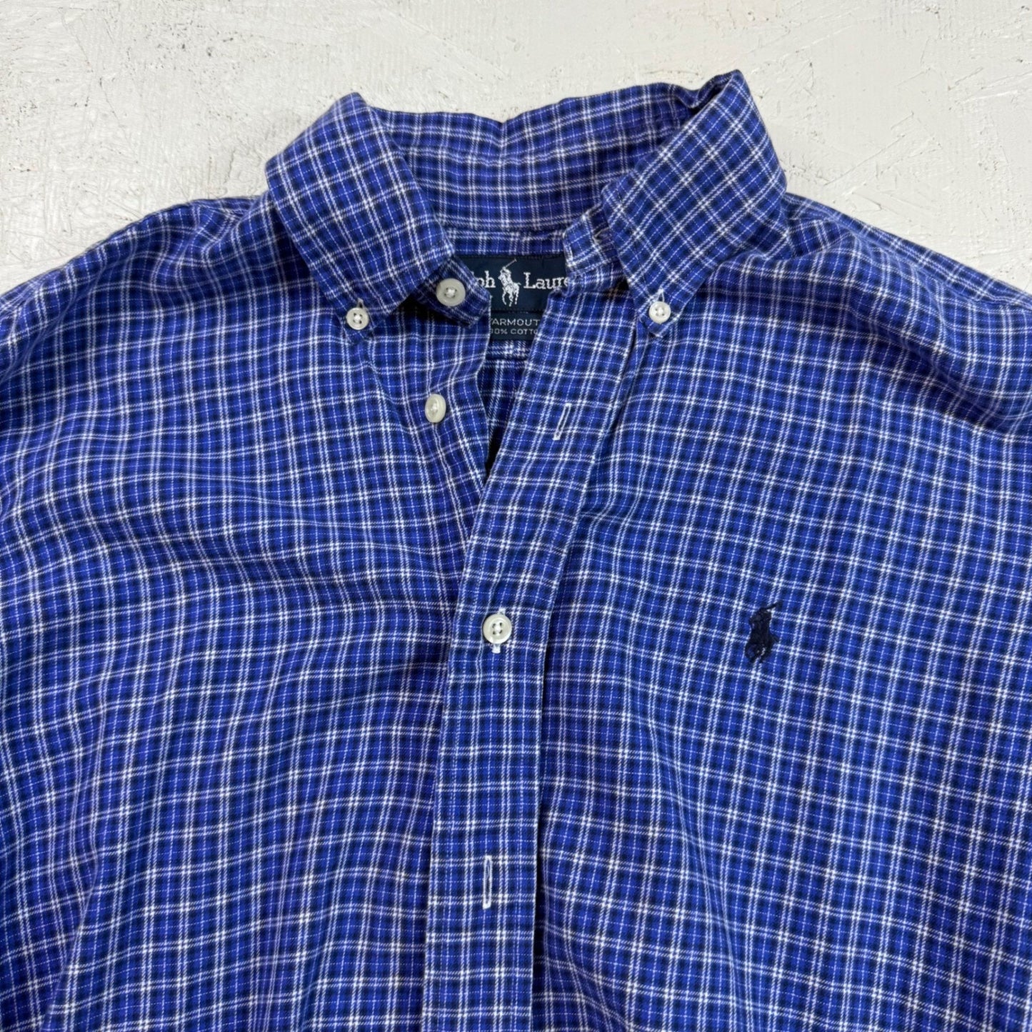 Ralph Lauren Yarmouth Button Down Shirt Men's Blue Plaid 100% Cotton Size 15
