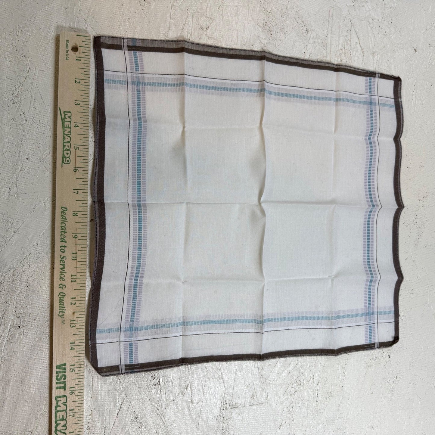 Men's Cotton Pocket Square Handkerchief 17x17 White Blue Stripe Brown Border