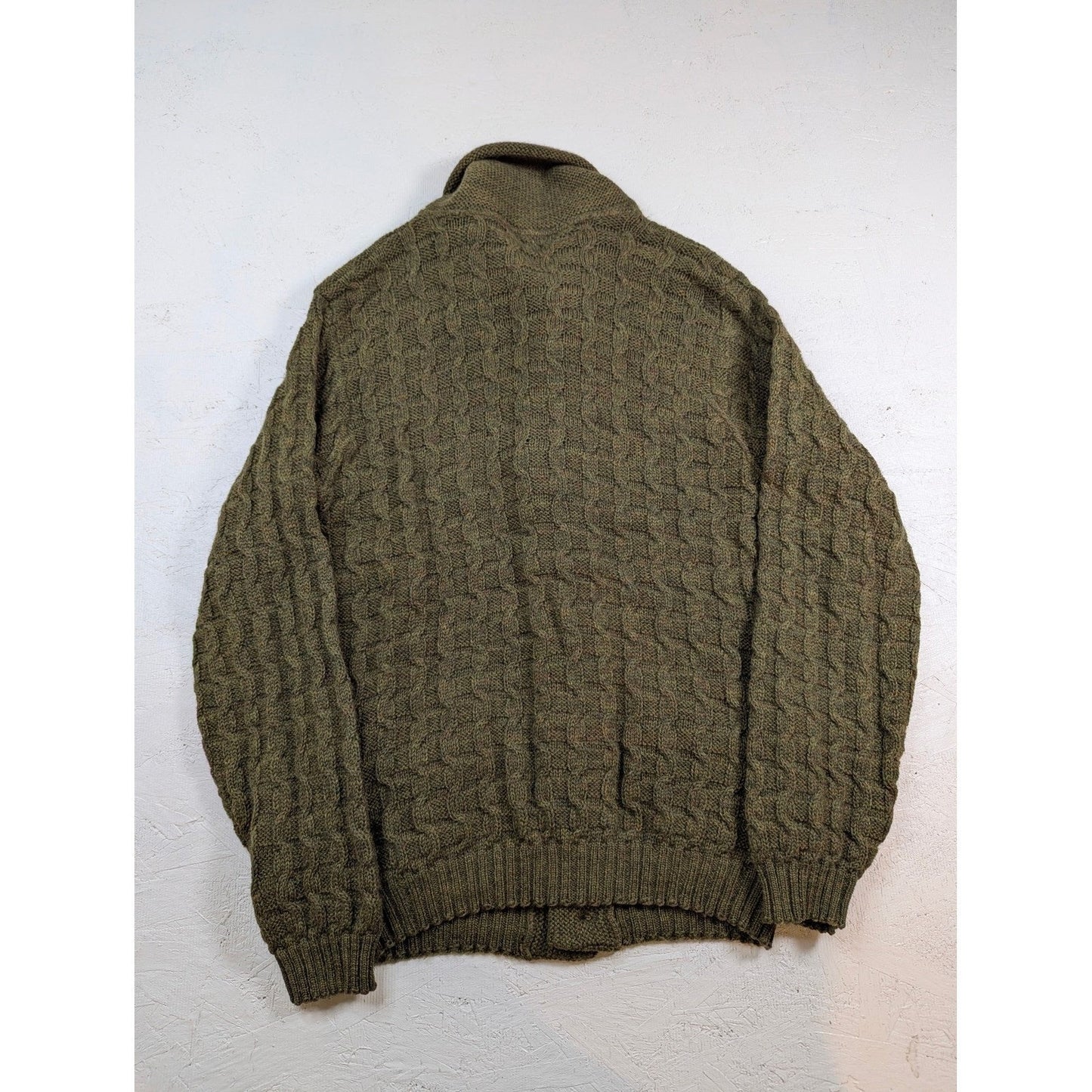 Lord Jeff 100 Virgin Wool Cable Knit Shawl Collar Cardigan Sweater Mens Made USA