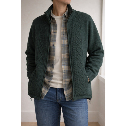 Carraigdonn Ireland Wool Cable Knit Full Zip Sweater Jacket – Men's XL
