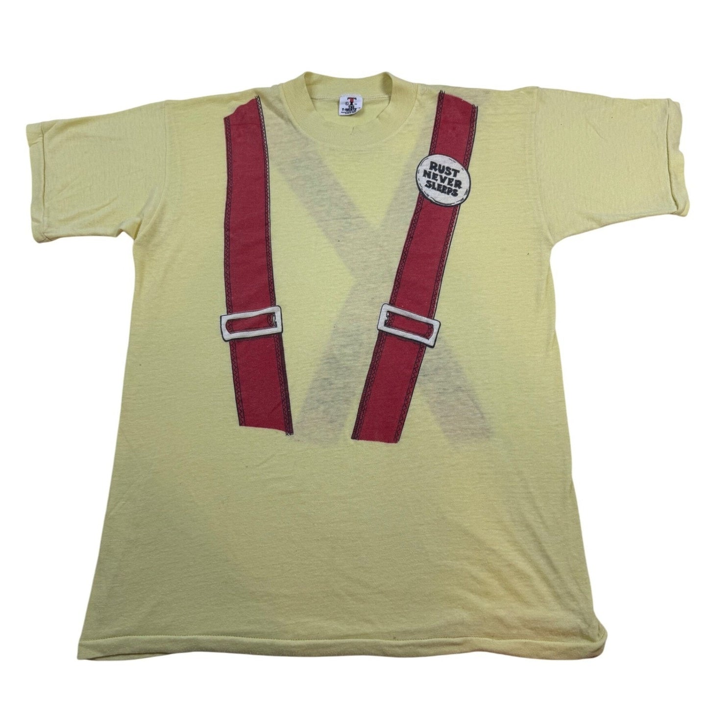 Vintage Neil Young Concert T-Shirt – “Rust Never Sleeps” 1978 Graphic, Yellow, S