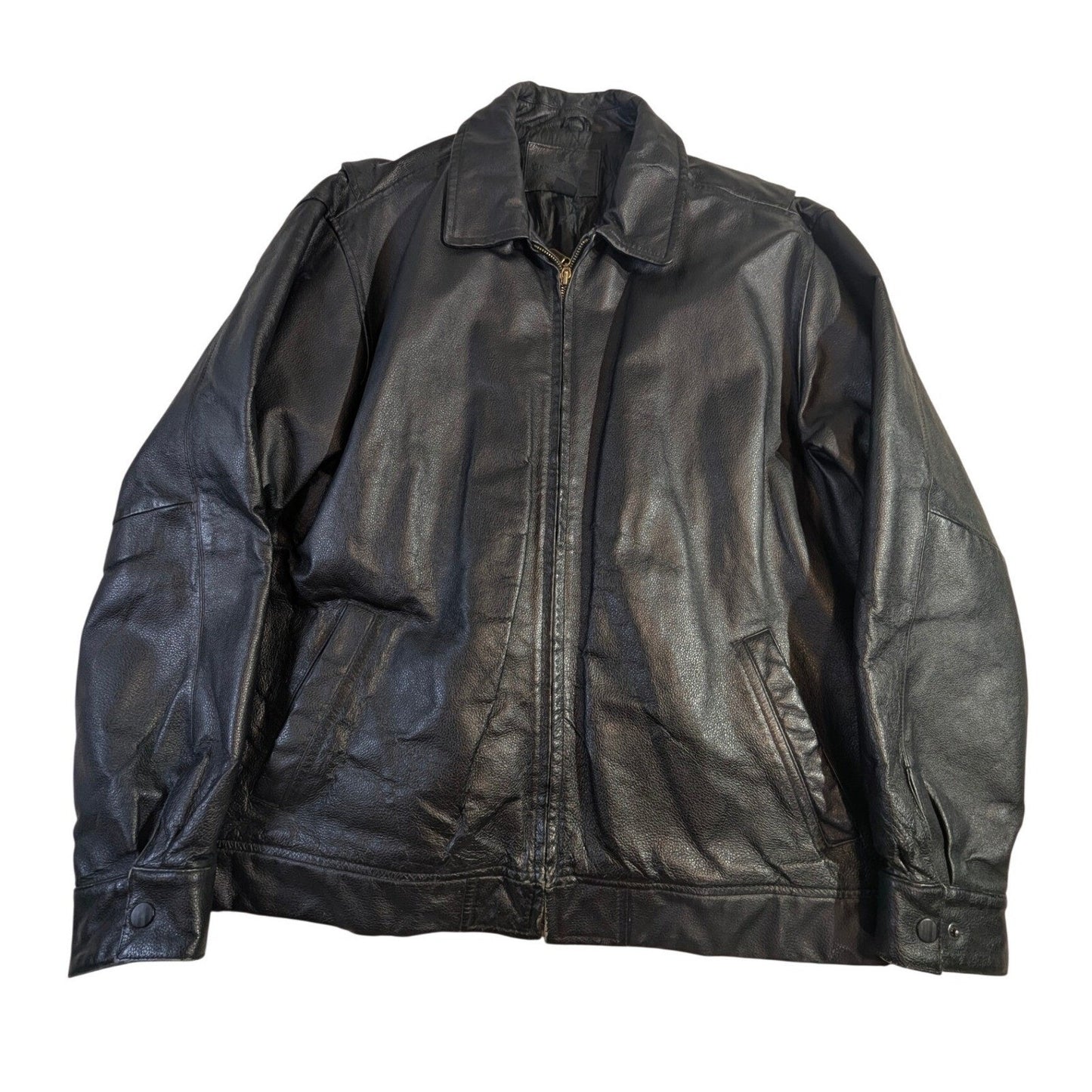 Knightsbridge Genuine Leather Jacket – Men's L Black Full-Zip Collared