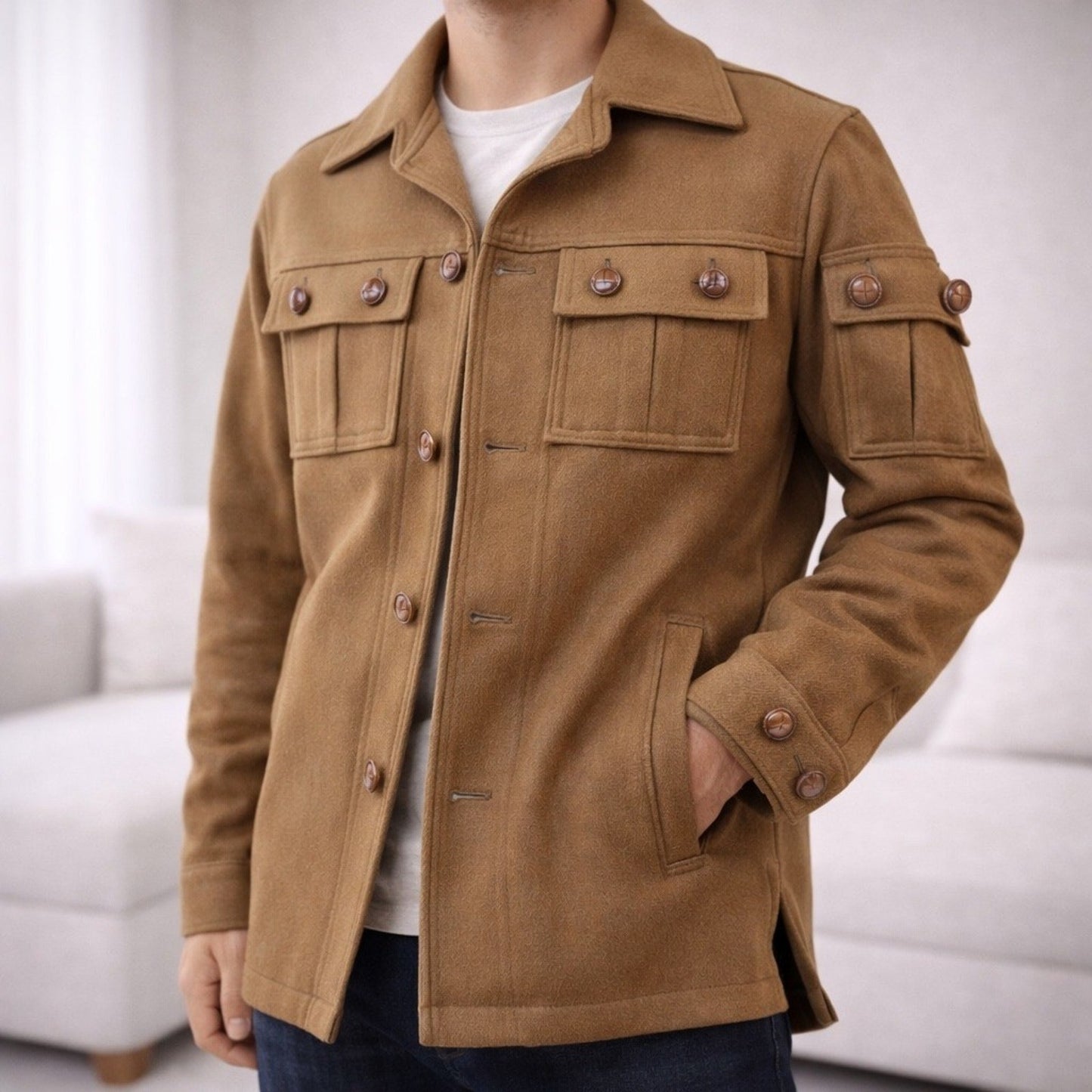 Vintage AMANA Woolen Mills Wool Shirt Jacket – Unisex Size 5 Caramel Brown