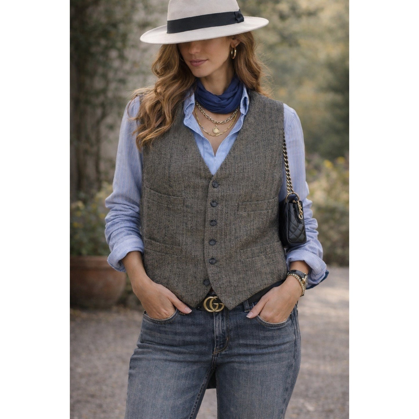 MERONA Wool-Blend Herringbone Tweed Vest – Unisex XL Button Front