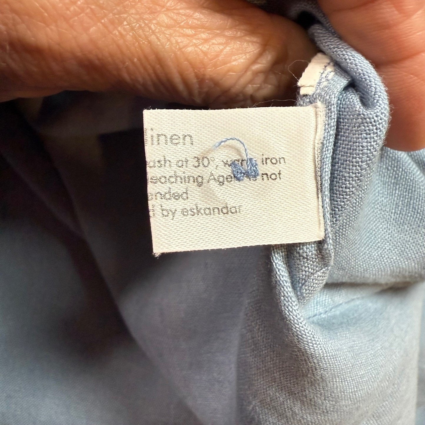 Eskandar Womens Linen Longline Tunic Top Grandad Collar Blue Size 0