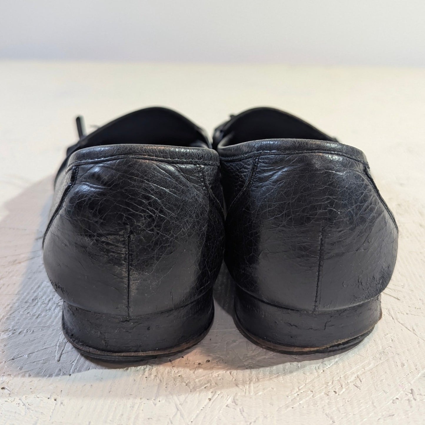 Cole Haan Men Black Leather Fringe Loafers Slip On Made in Italy Size 10M READ