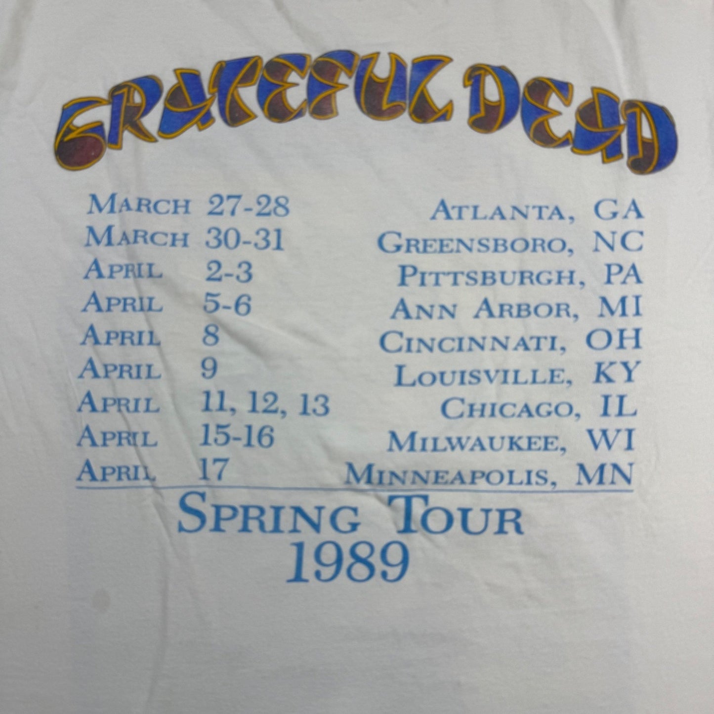 Vintage Grateful Dead Skeleton Spring Tour T-Shirt – 1989, Size L, 100% Cotton
