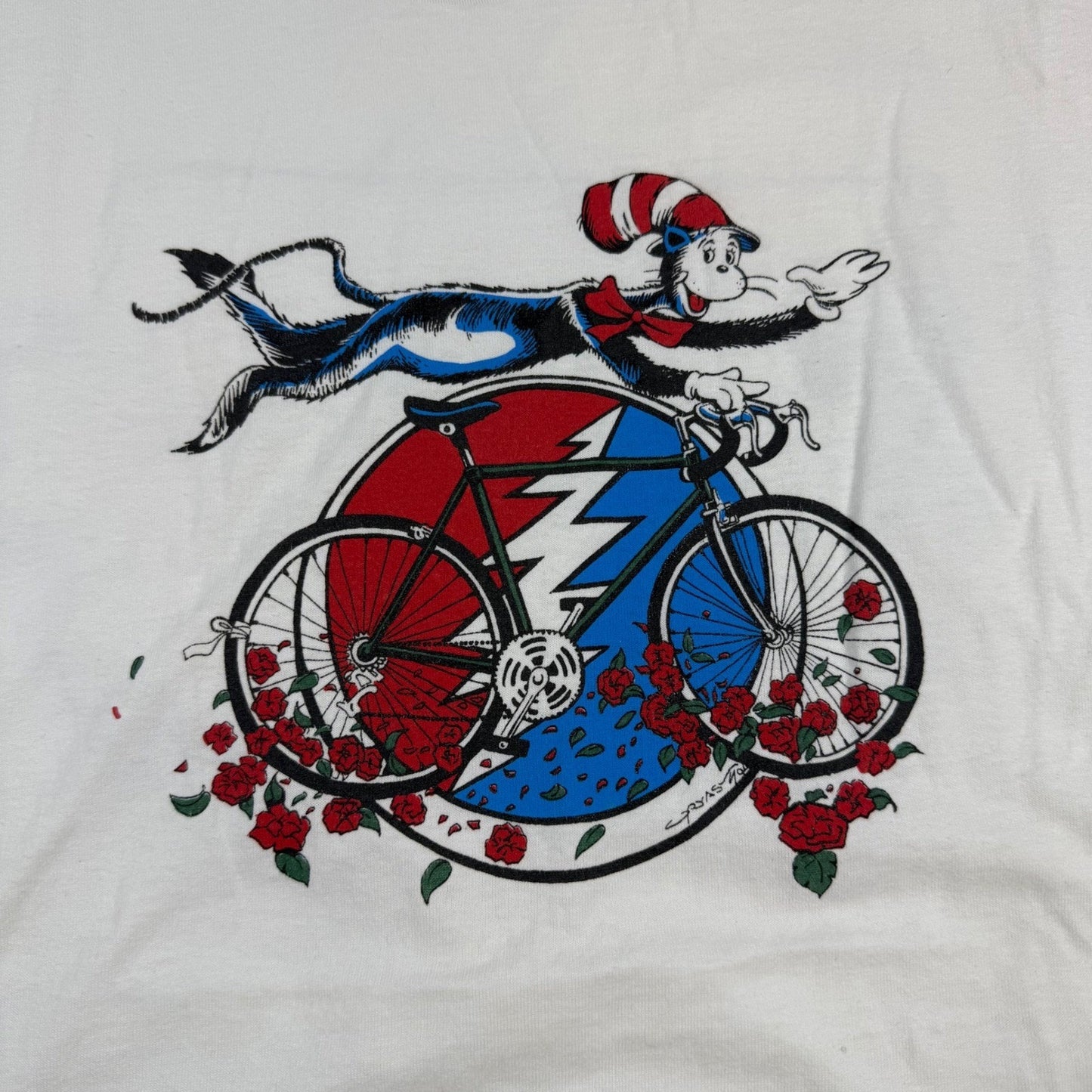 Vintage Grateful Dead Cat in the Hat Bike Roses T-Shirt – 1994 RAGBRAI XL 50/50