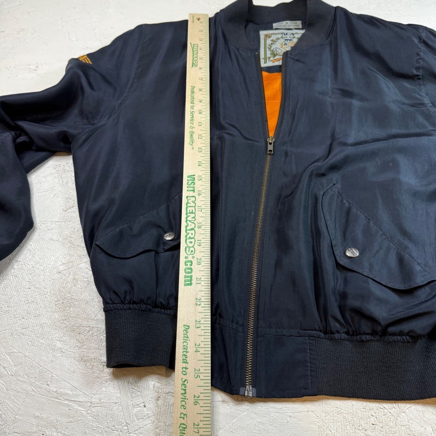 ACA LIMITED EDITION Mens Bomber Jacket Black Silk Orange Lined Size S