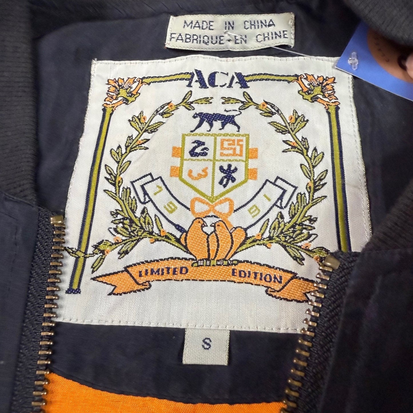 ACA LIMITED EDITION Mens Bomber Jacket Black Silk Orange Lined Size S