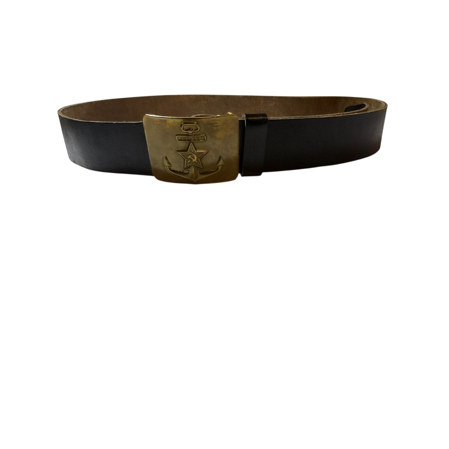 Vintage Soviet Naval Belt – Brass Anchor Star Buckle USSR 1981 Leather