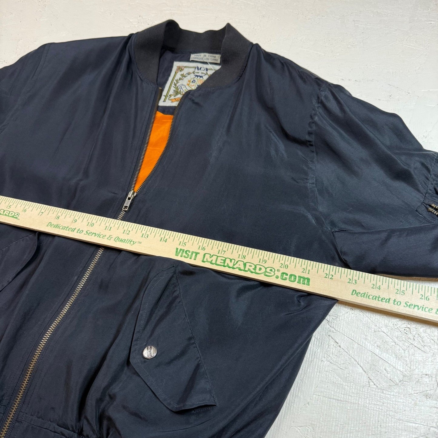 ACA LIMITED EDITION Mens Bomber Jacket Black Silk Orange Lined Size S
