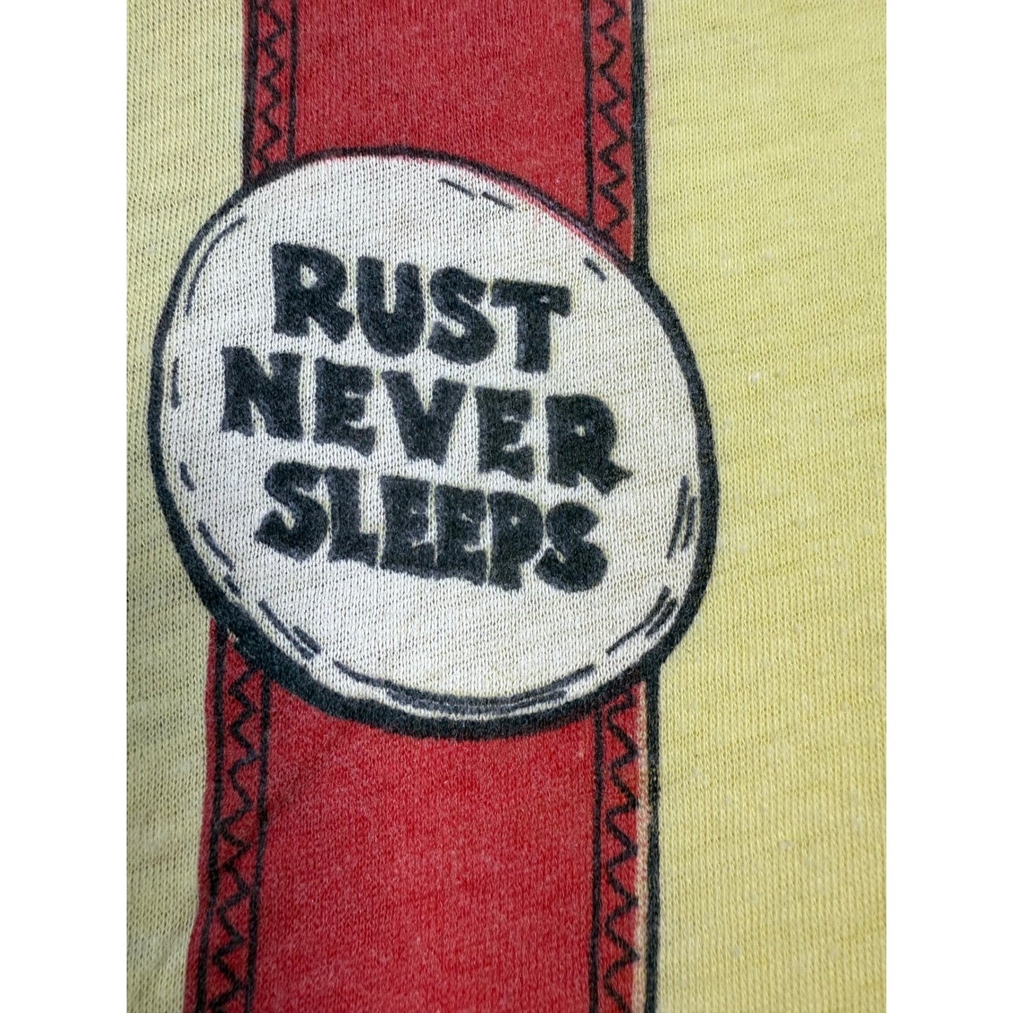 Vintage Neil Young Concert T-Shirt – “Rust Never Sleeps” 1978 Graphic, Yellow, S