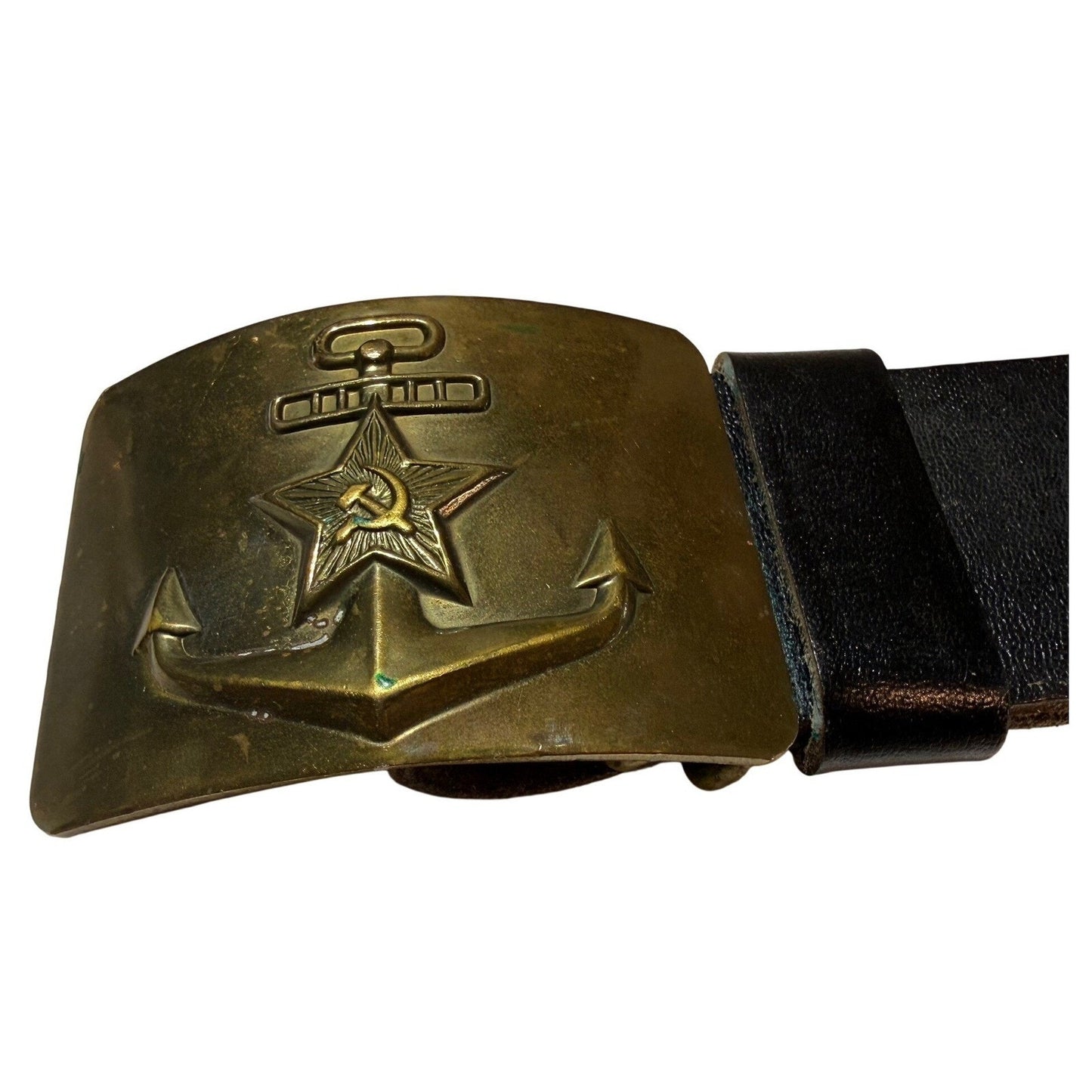 Vintage Soviet Naval Belt – Brass Anchor Star Buckle USSR 1981 Leather