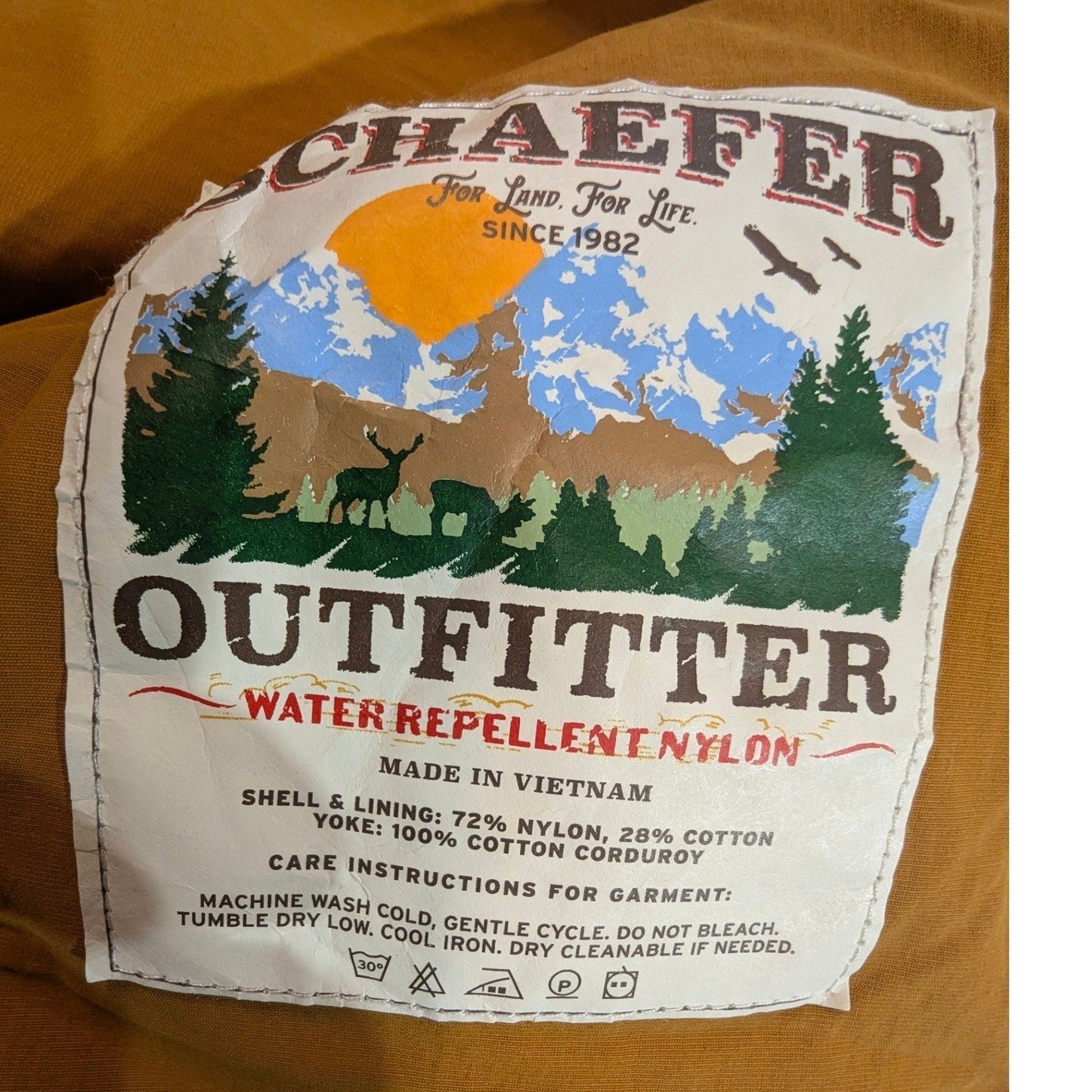 Schaefer Outfitter Insulated Vest Tan w/ Corduroy Yoke – Men's Large Western