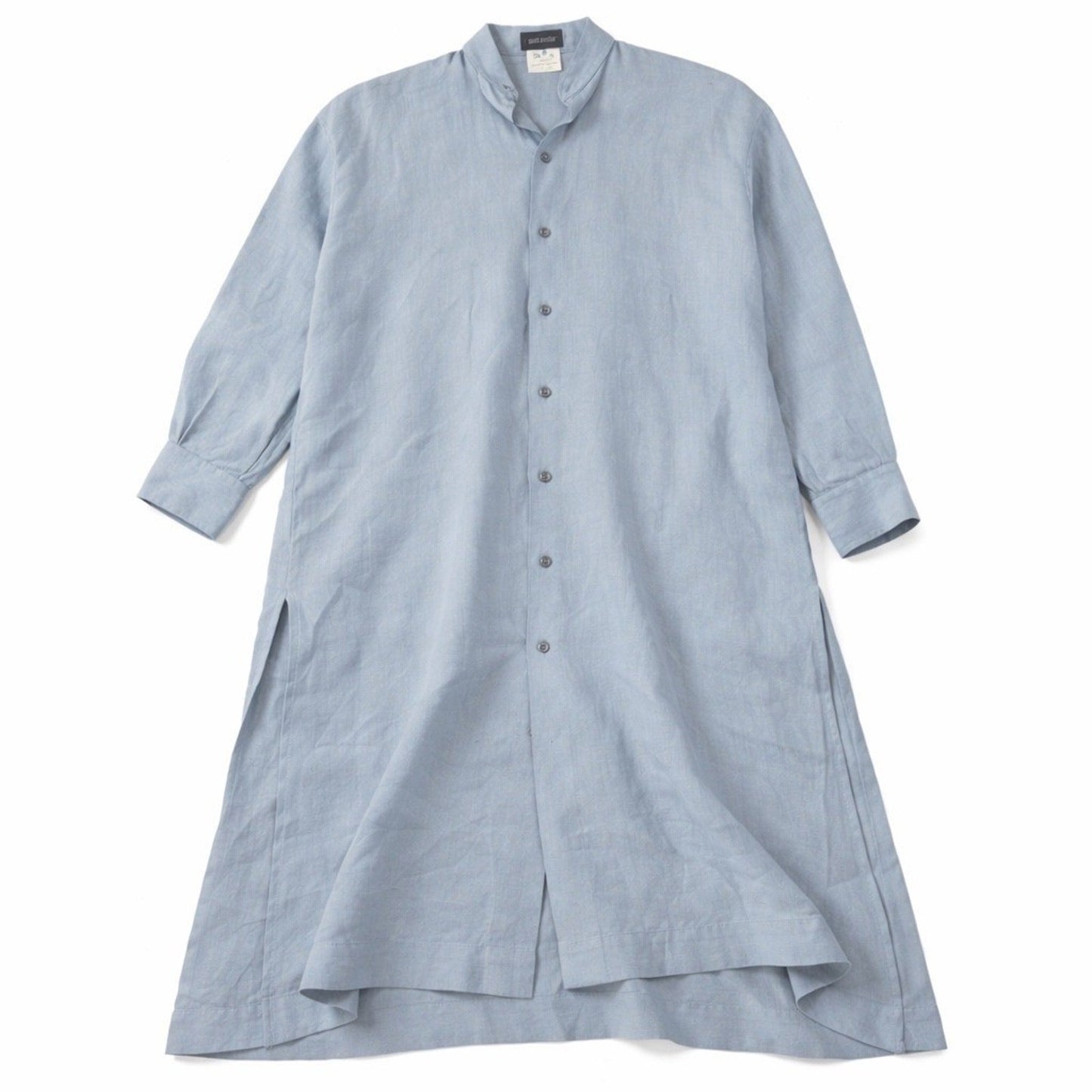 Eskandar Womens Linen Longline Tunic Top Grandad Collar Blue Size 0