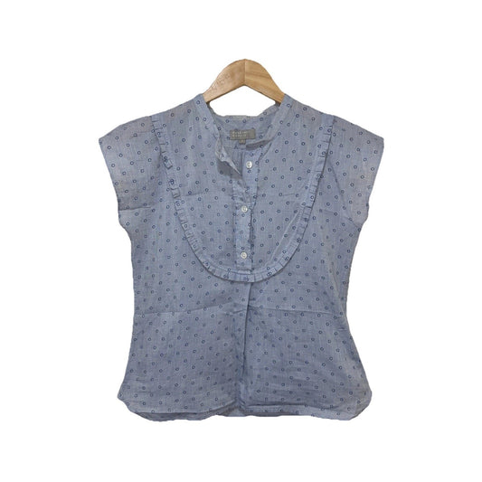 Margaret Howell Blouse - JP Size 1 White/Blue French Sleeve 578-152911 Japan