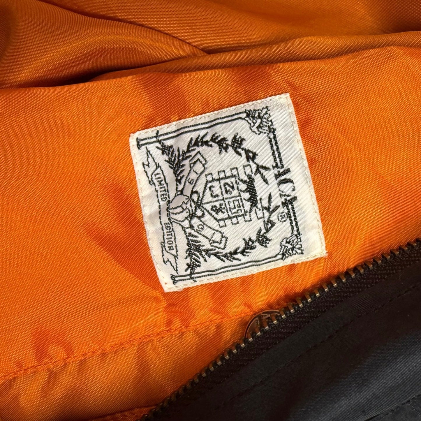 ACA LIMITED EDITION Mens Bomber Jacket Black Silk Orange Lined Size S