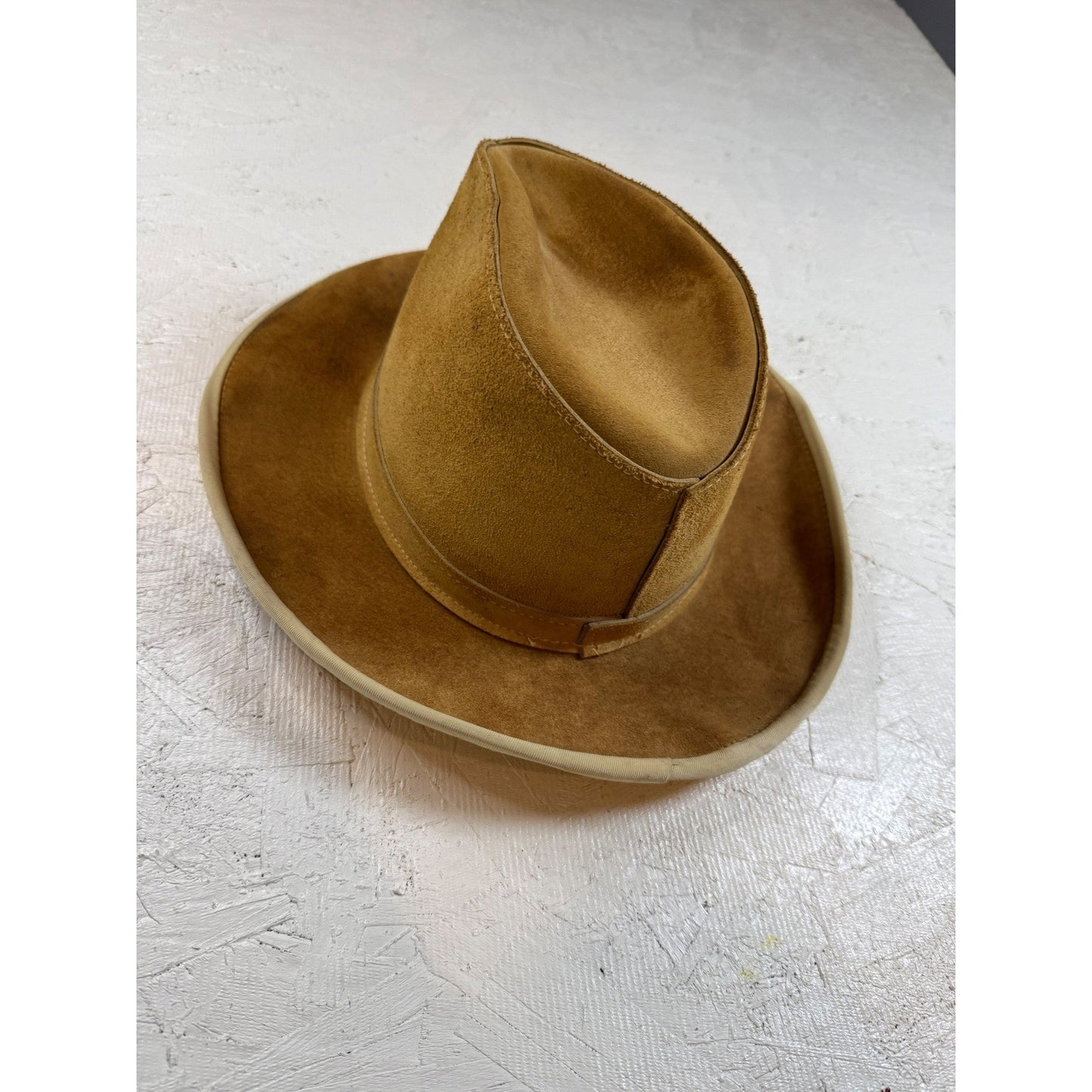 Brown Suede Cowboy Western Hat Fedora Style Crown Band